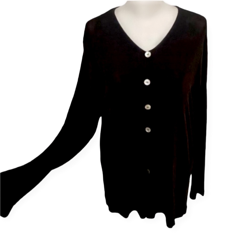 Vintage 90s / Y2K Slinky Long Sleeve Top w/ Mother of Pearl Buttons size large